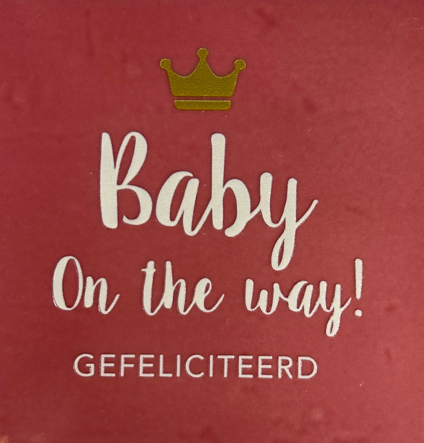 Quote tegeltje 'baby on the way' roze/creme