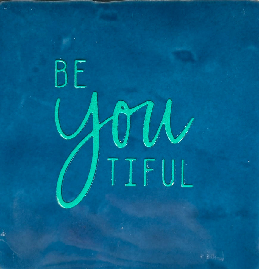 Quote tegeltje 'beYOUtiful' donkerblauw/turquoise
