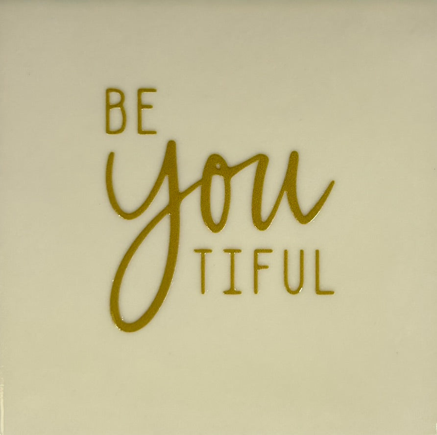 Quote tegeltje 'beYOUtiful' creme/goud