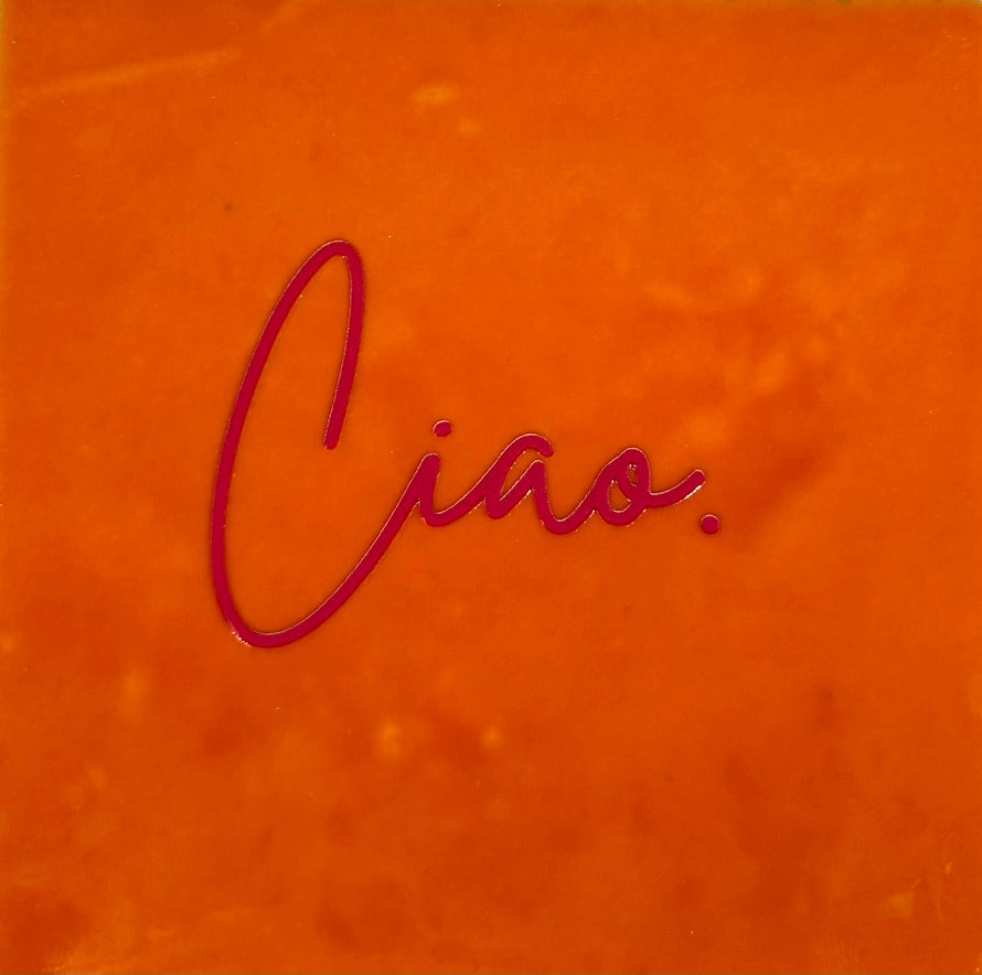 Quote tegeltje 'ciao' oranje/fuchsia