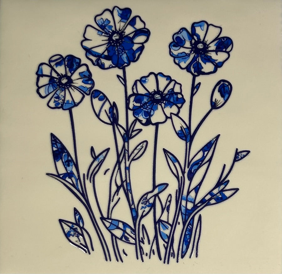Quote tegeltje 'delftsblauw bloemen' creme/blauw