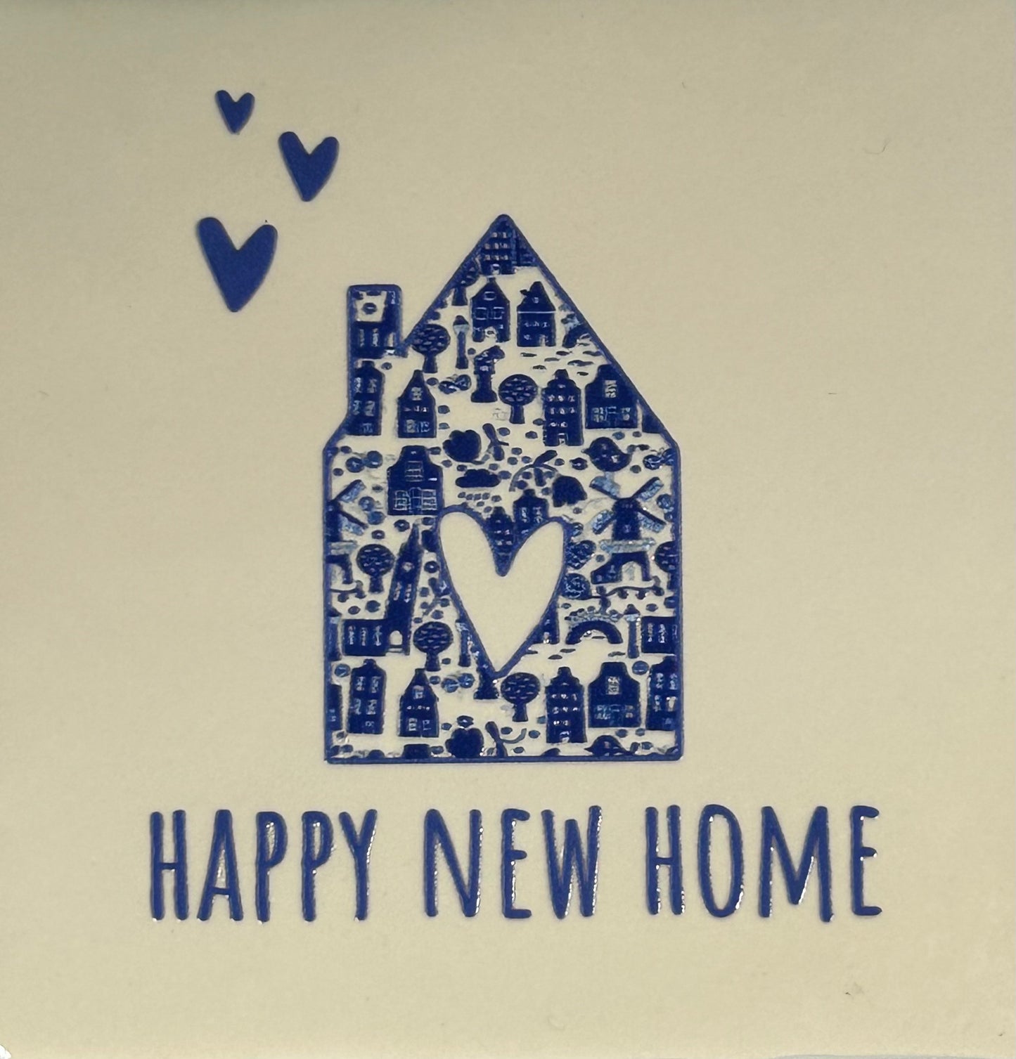 Quote tegeltje 'delftsblauw happy new home' creme/blauw