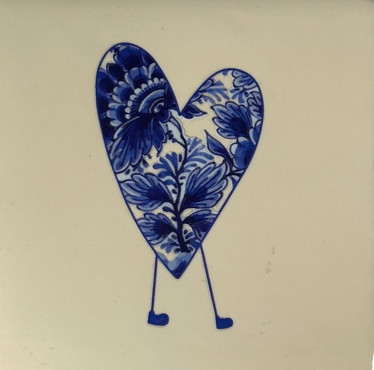 Quote tegeltje 'delftsblauw hartje op pootjes' creme/blauw