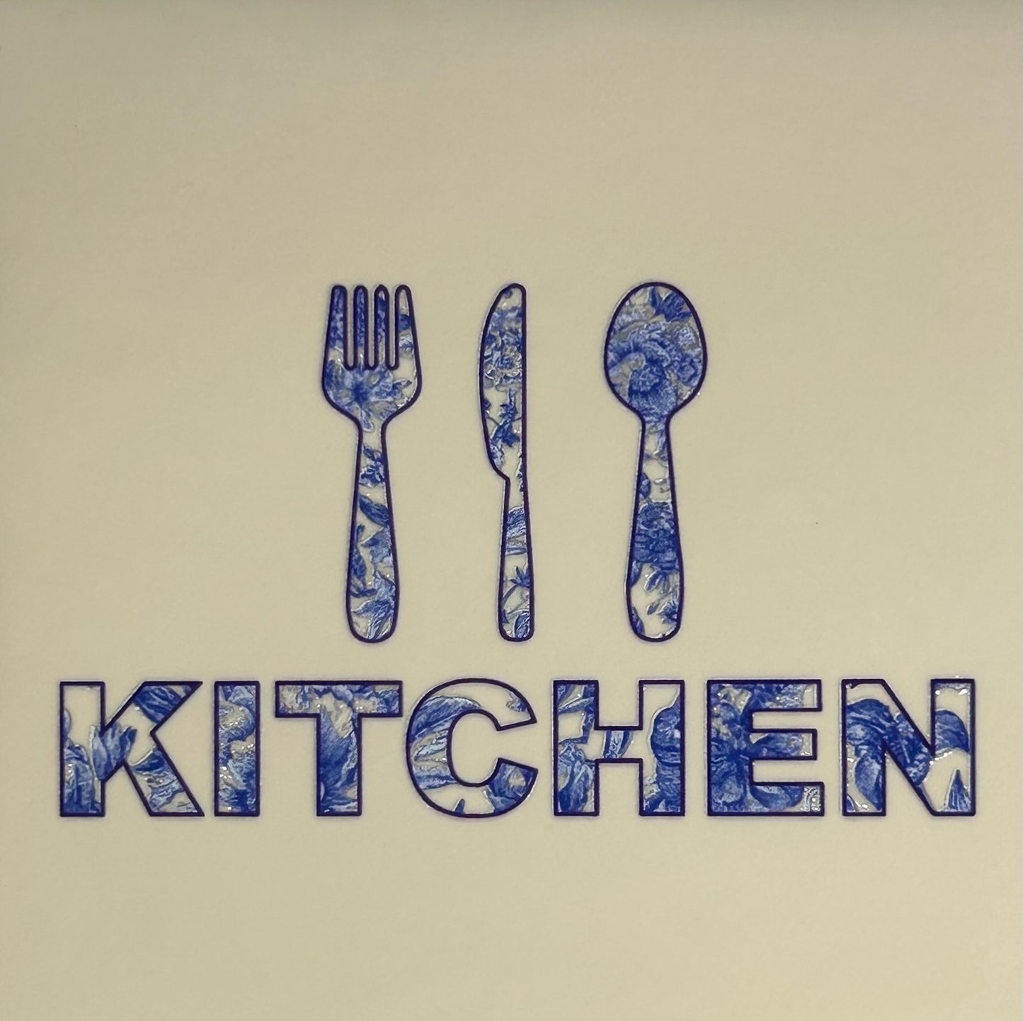 Quote tegeltje 'delftsblauw kitchen' creme/blauw
