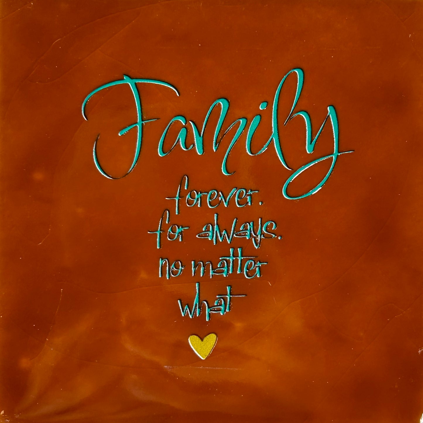 Quote tegeltje 'Family forever' (fijn) terra/aqua