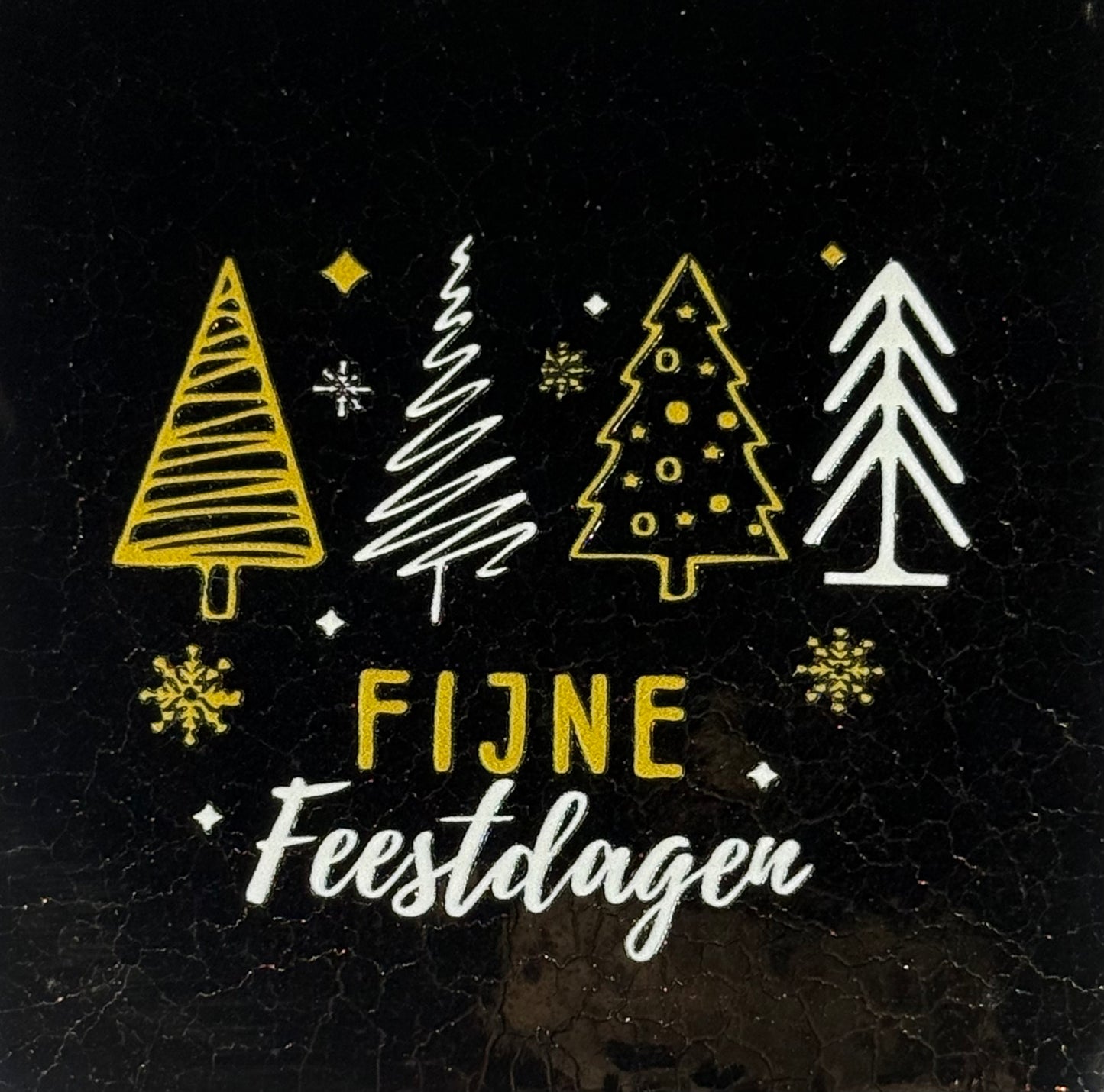 Quote tegeltje 'fijne feestdagen' 4 bomen goud/creme(goud)