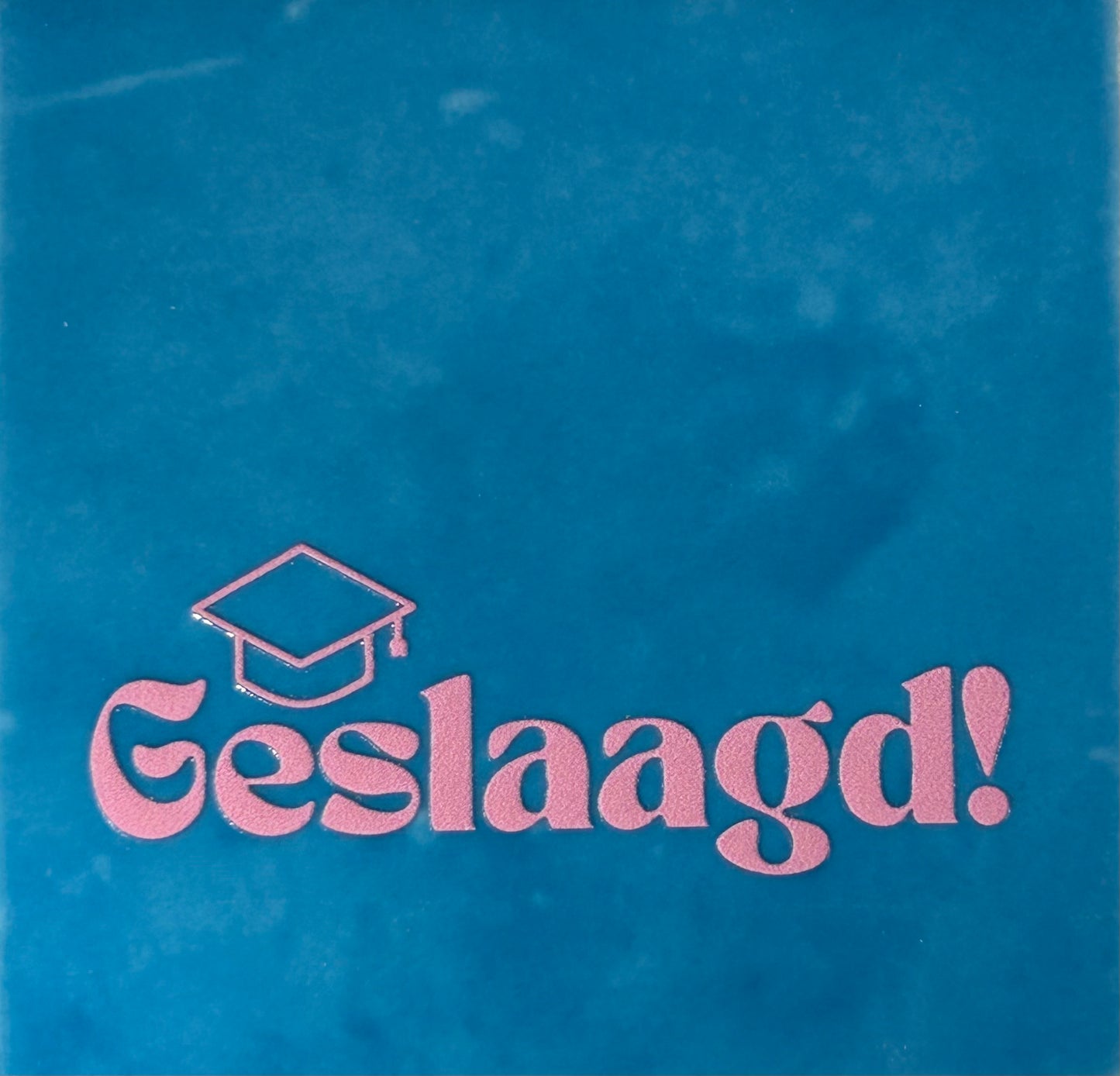 Quote tegeltje 'geslaagd' lichtblauw/warmroze