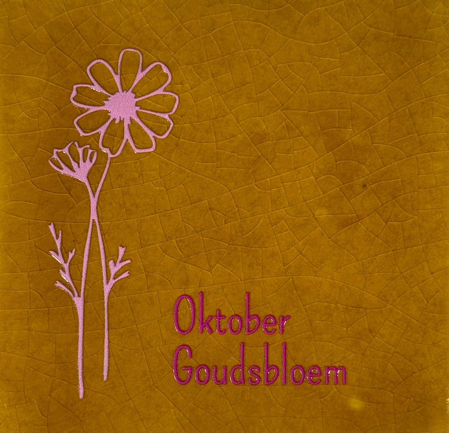 Quote tegeltje 'geboortetegel oktober' oker/warmroze(knalroze)