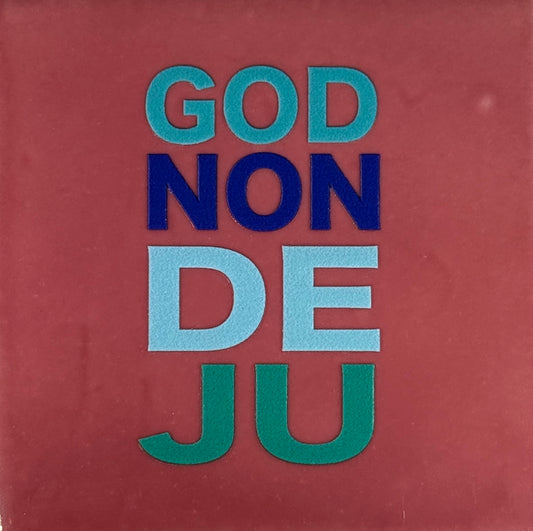 Quote tegeltje 'godnondeju' roze/warmblauw(turquoise-kobalt-aqua)