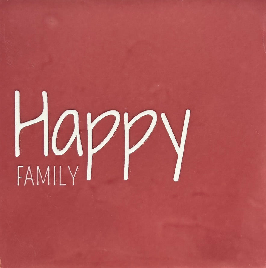 Quote tegeltje 'happy family' roze/creme