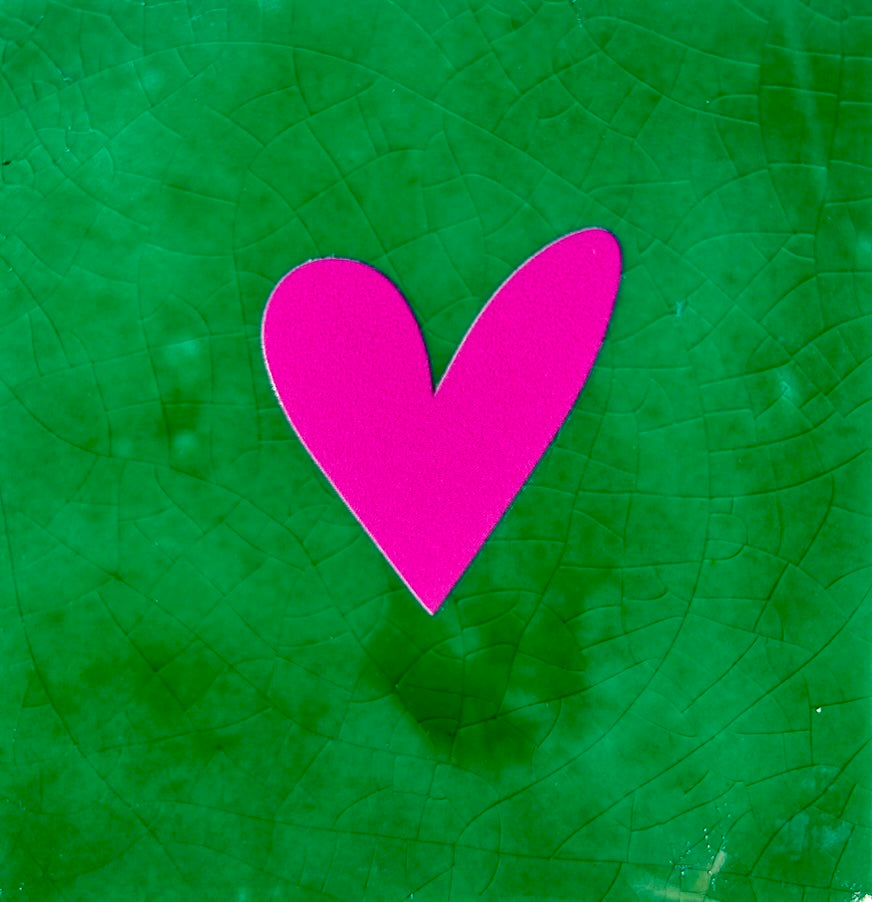 Quote tegeltje 'Hartje dicht' hardgroen/roze