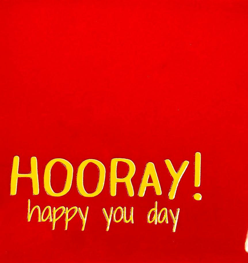 Quote tegeltje 'hooray! Happy you day' rood/geel