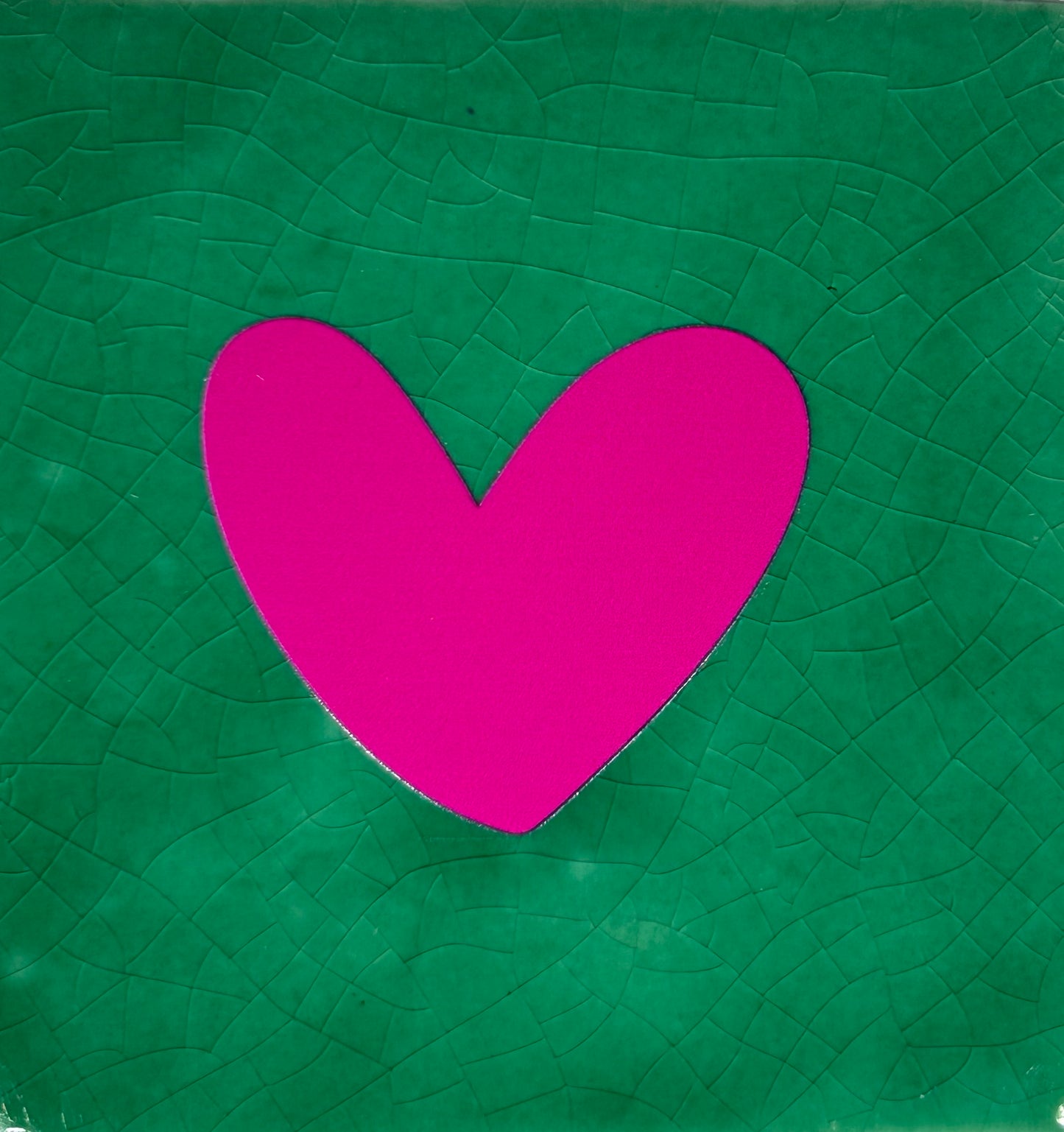 Quote tegeltje 'hartje dicht' nieuw hardgroen/knalroze