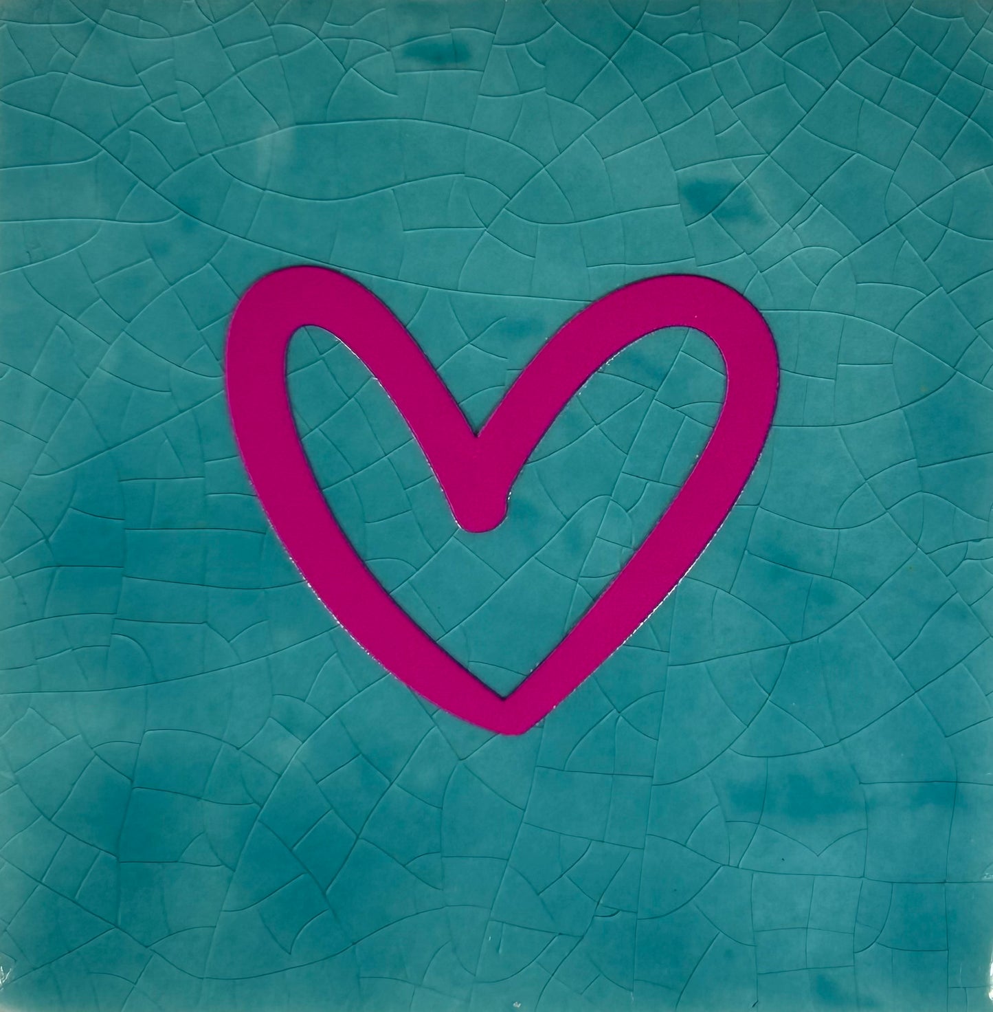 Quote tegeltje 'hartje open' nieuw groen/knalroze