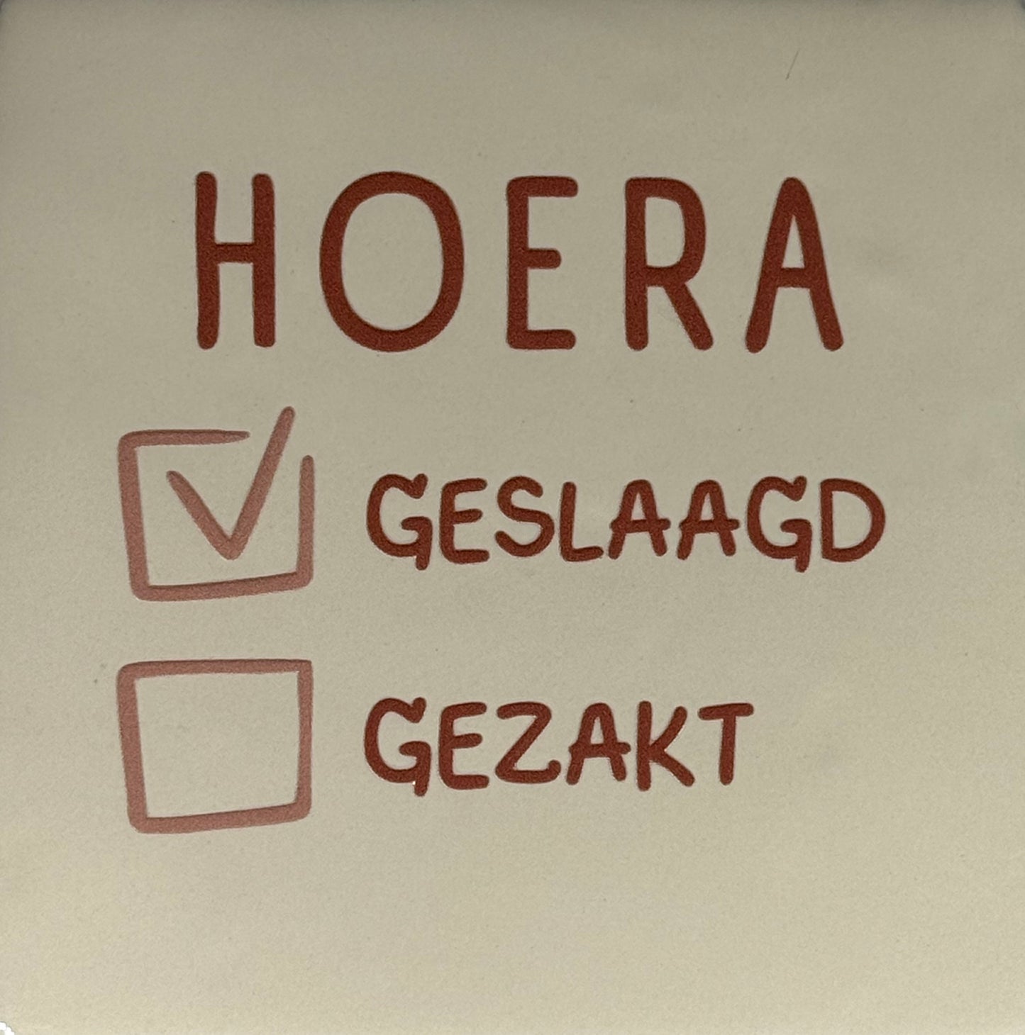 Quote tegeltje 'hoera geslaagd gezakt' creme/taupe(nude roze)
