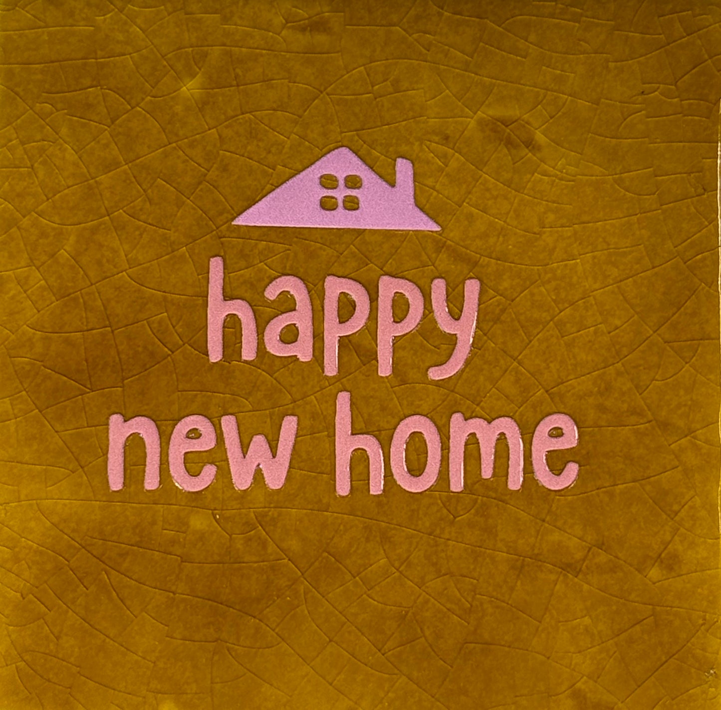 Quote tegeltje 'happy new home' nieuw oker/zalm(warmroze)