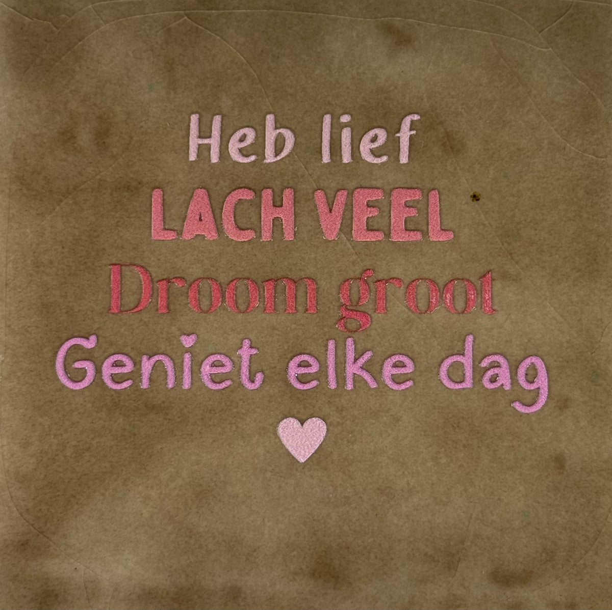 Quote tegeltje 'heb lief, lach veel, droom groot, geniet elke dag' taupe/combi 6