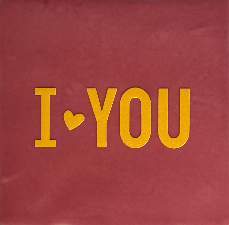 Quote tegeltje 'I (hartje) you' roze/geel