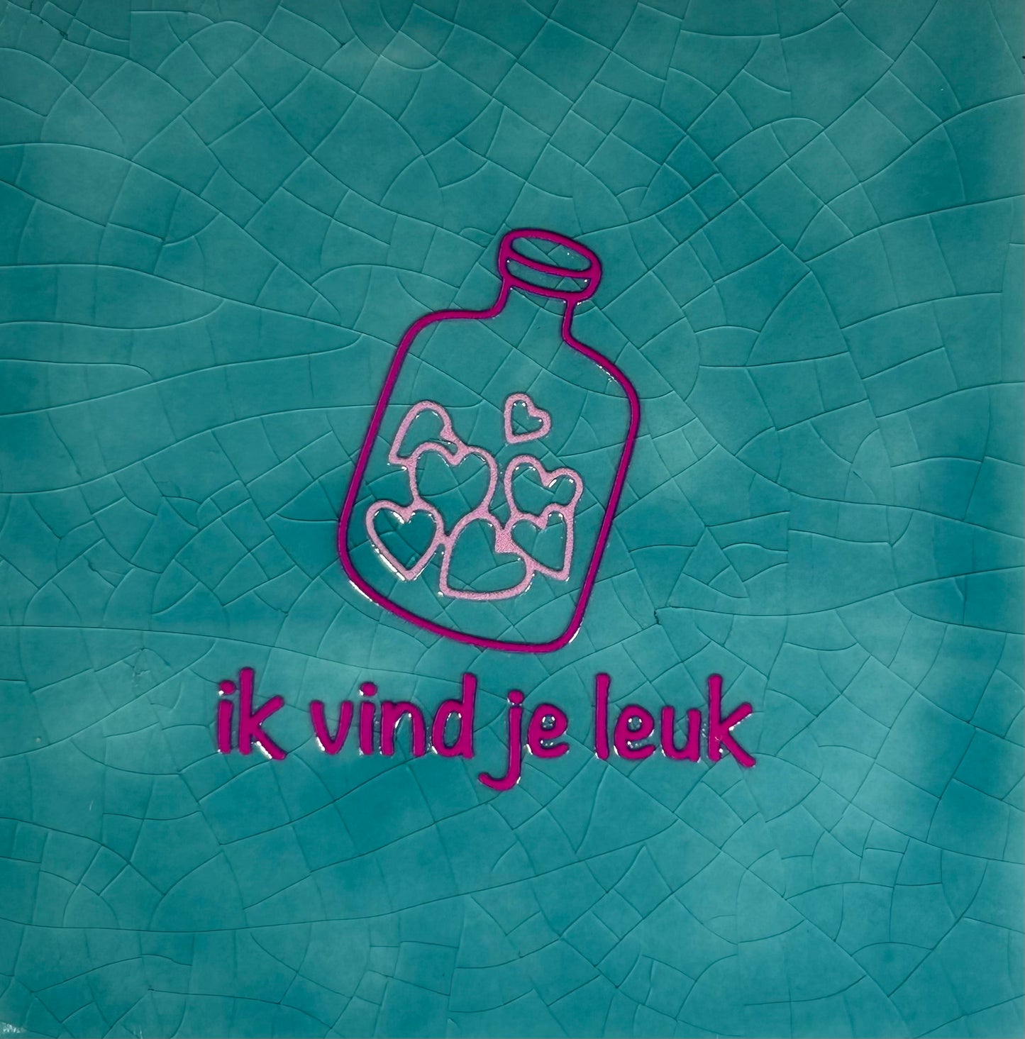 Quote tegeltje 'Ik vind je leuk' groen/knalroze (warmroze)