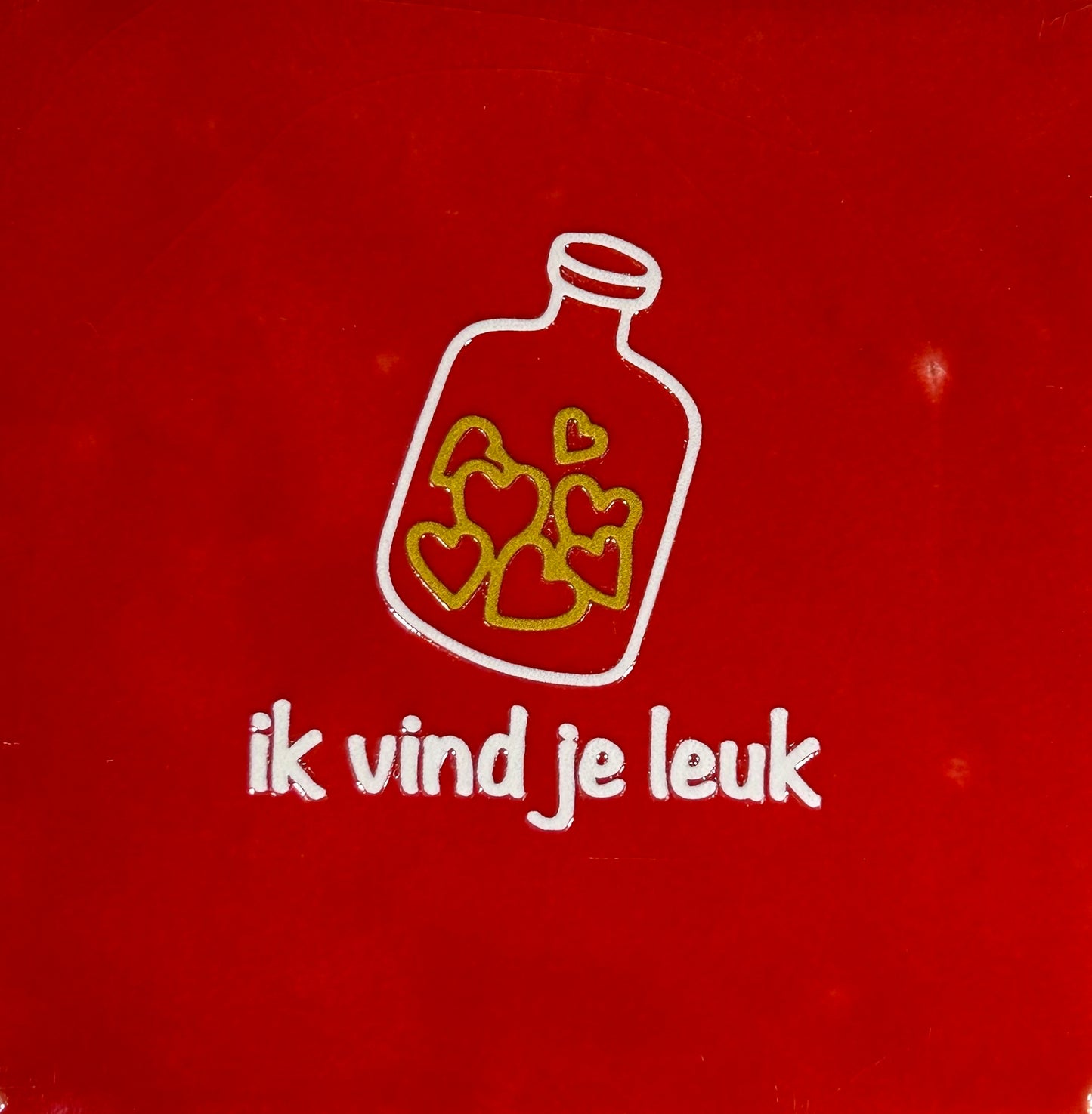 Quote tegeltje 'Ik vind je leuk' rood/creme (goud)