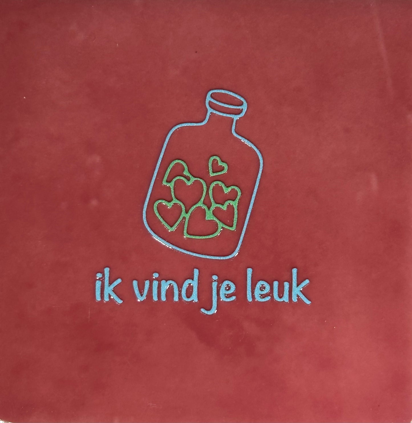 Quote tegeltje 'Ik vind je leuk' roze/warmblauw (mint)