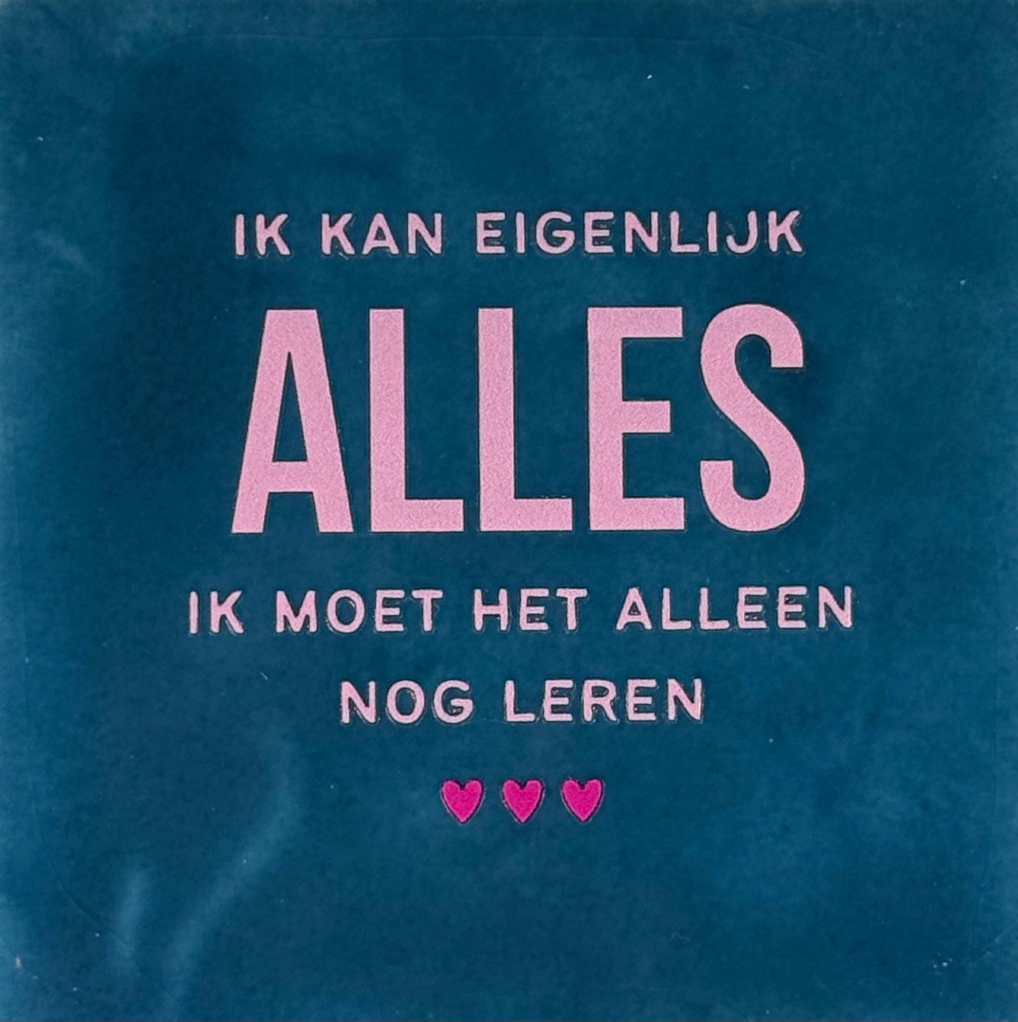 Quote tegeltje 'ik kan eigenlijk alles...' donkerblauw/warmroze(knalroze)