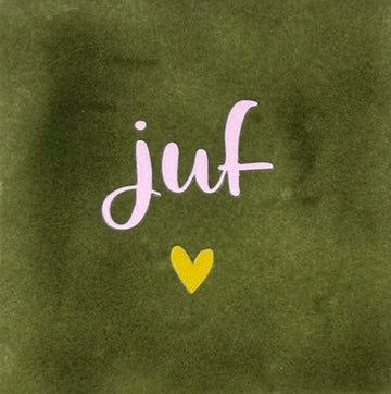 Quote tegeltje 'juf' olijf/warmroze