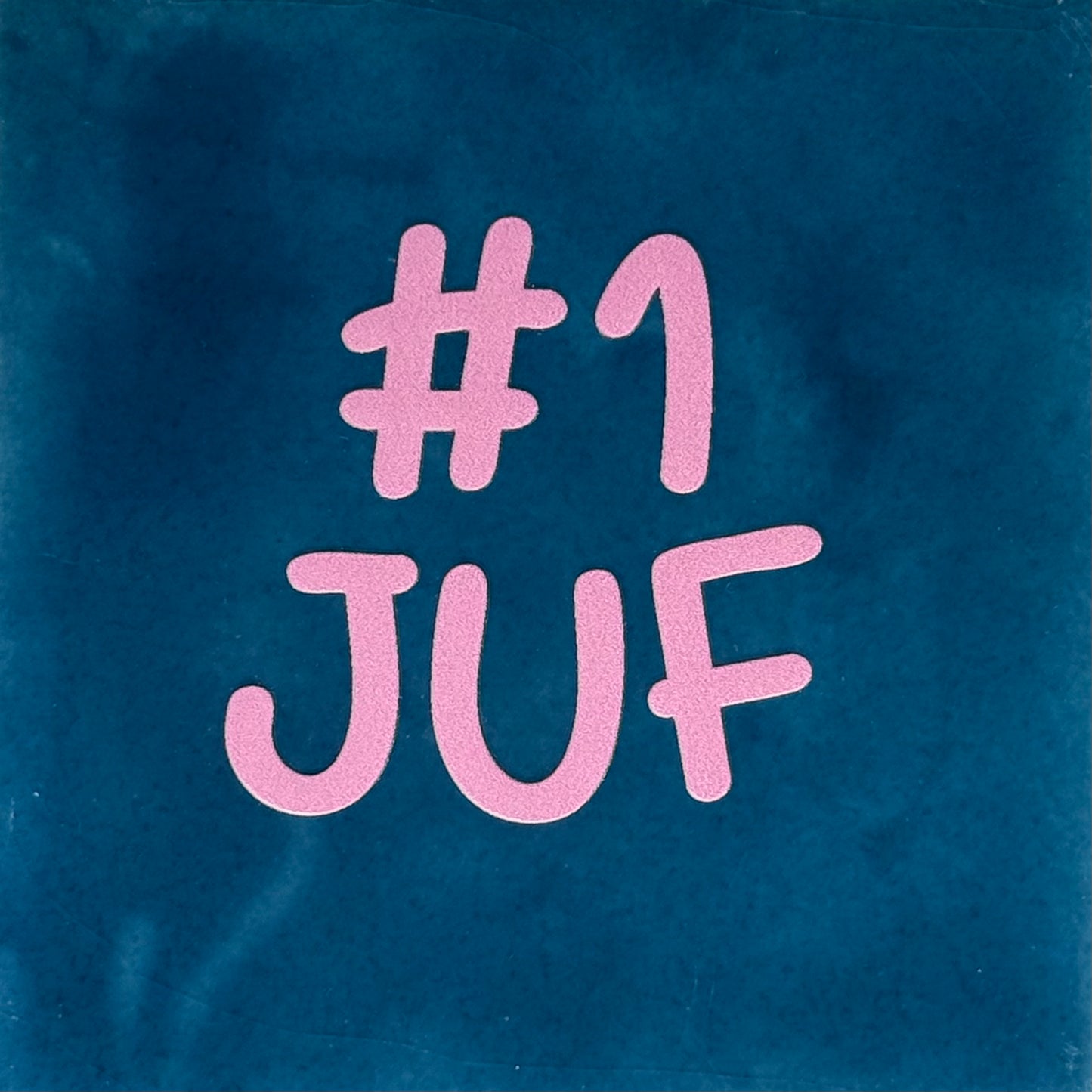 Quote tegeltje '#1 juf' donkerblauw/warmroze