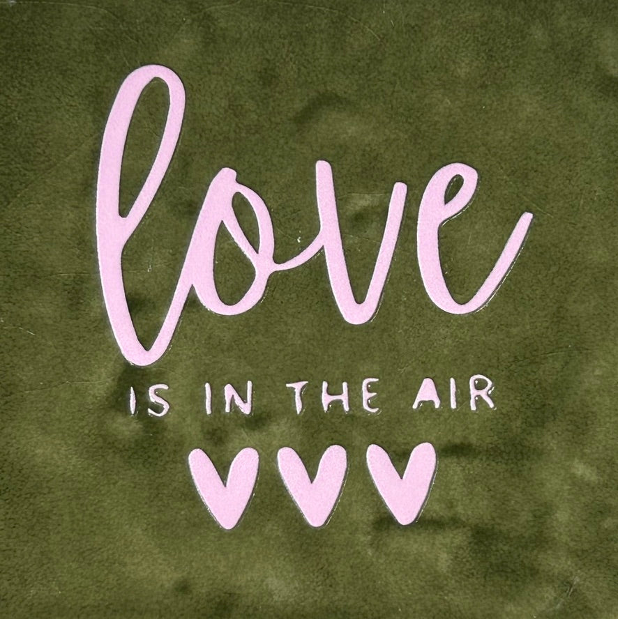 Quote tegeltje 'Love is in the air' olijf/babyroze