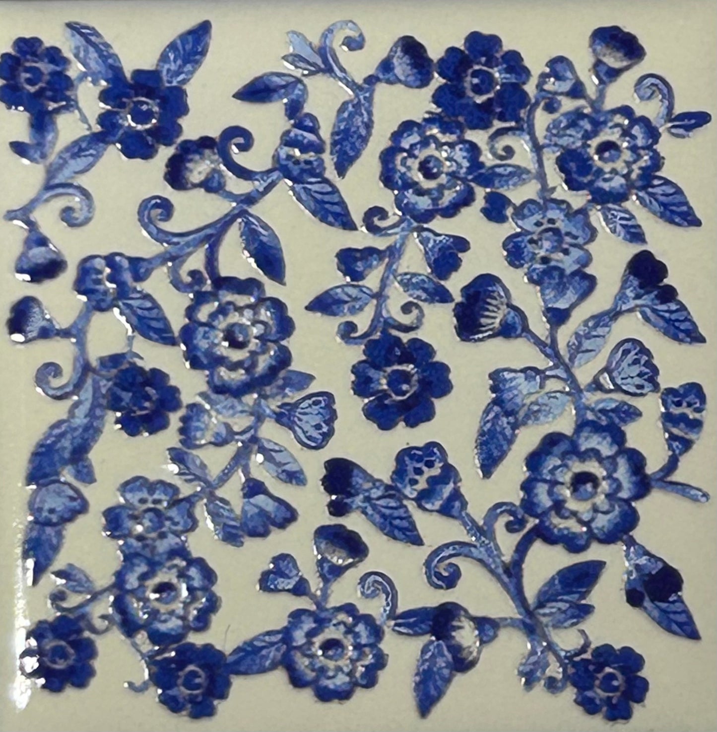 MINI Quote tegeltje MINI DB 'bloempatroon' creme/blauw