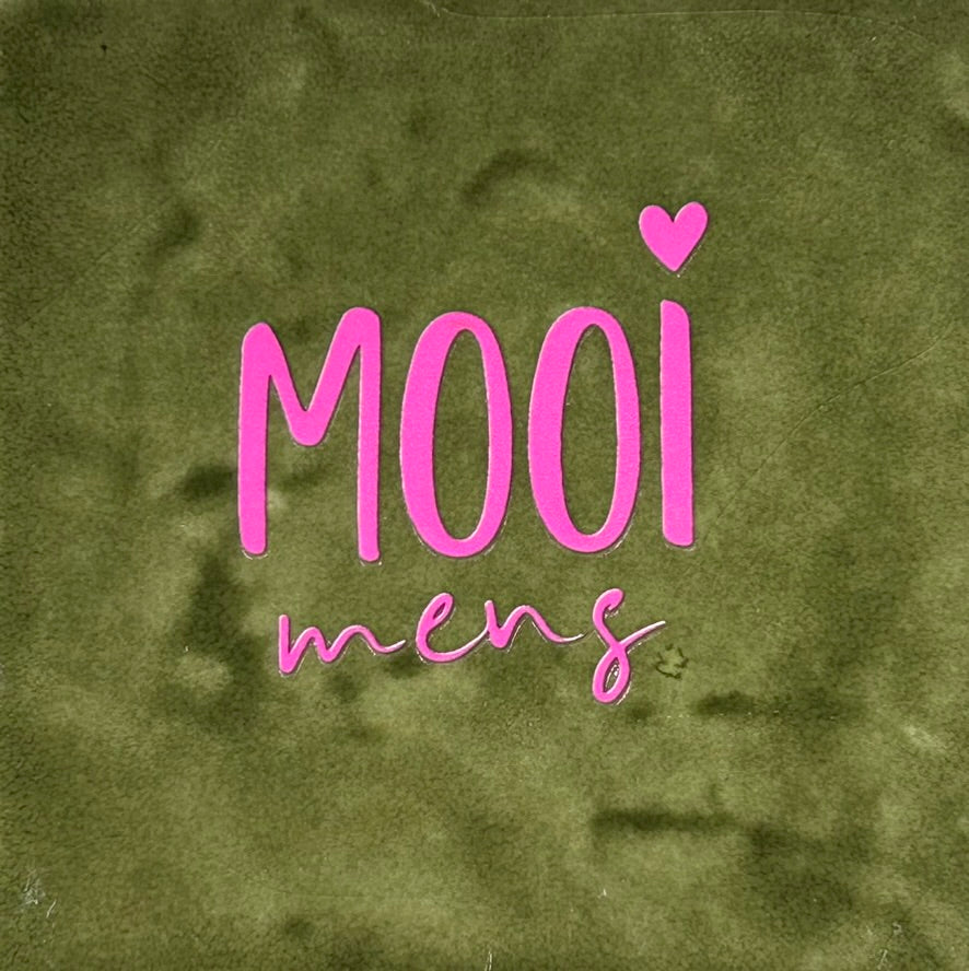 Quote tegeltje 'mooi mens' olijf/roze
