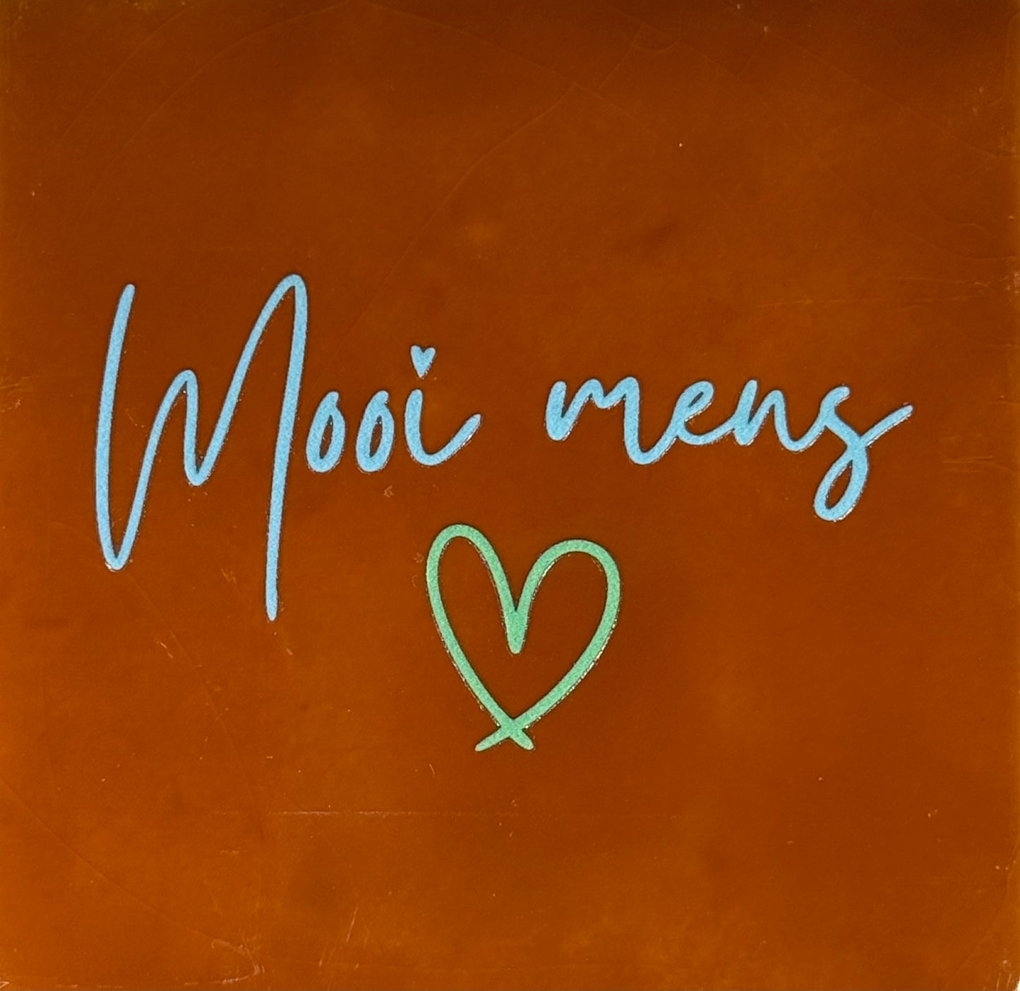 Quote tegeltje 'mooi mens' terra/warmblauw(mint)