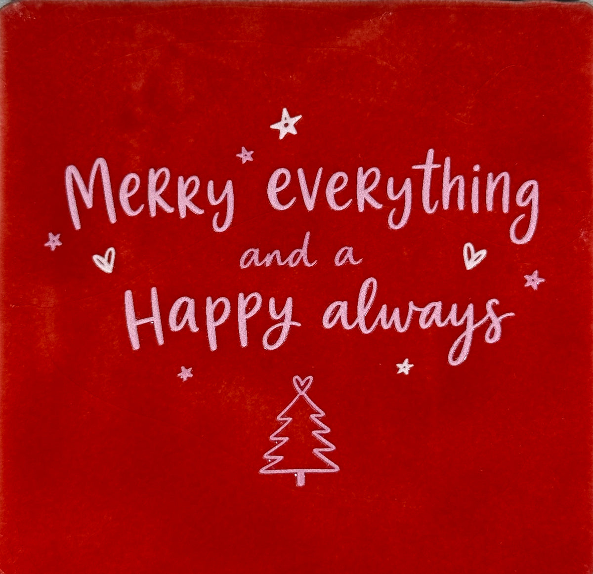 Quote tegeltje 'merry everything and a happy always' rood/combi 2