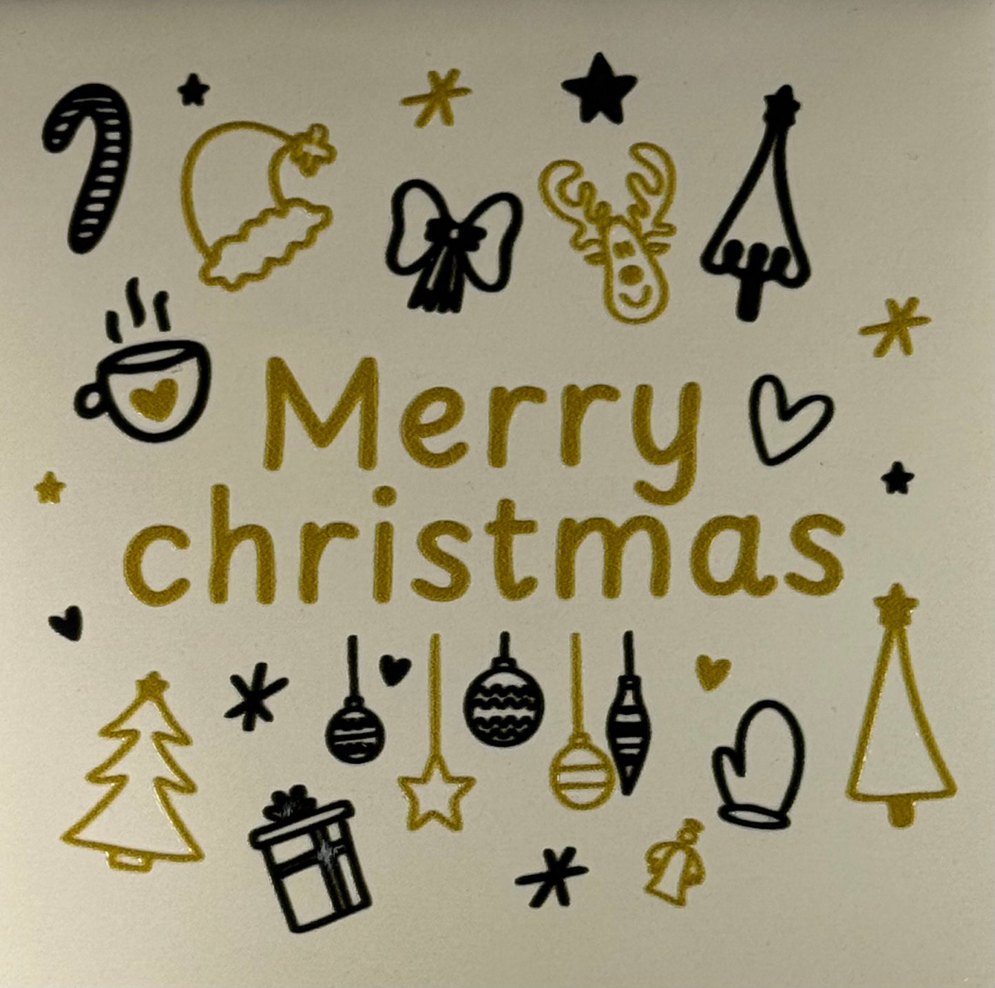 Quote tegeltje 'merry christmas' (iconen) creme/goud(zwart)