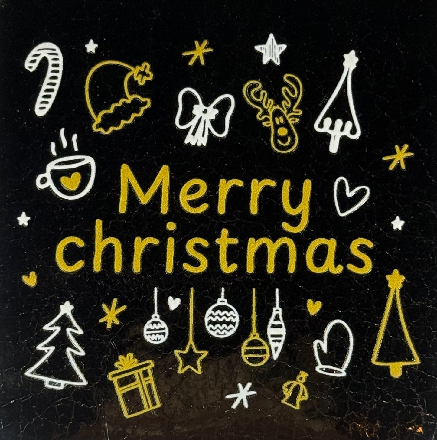Quote tegeltje 'merry christmas' (iconen) goud/goud(creme)