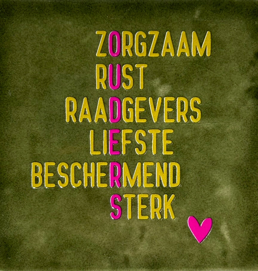 Quote tegeltje 'ouders' olijf/goud-roze