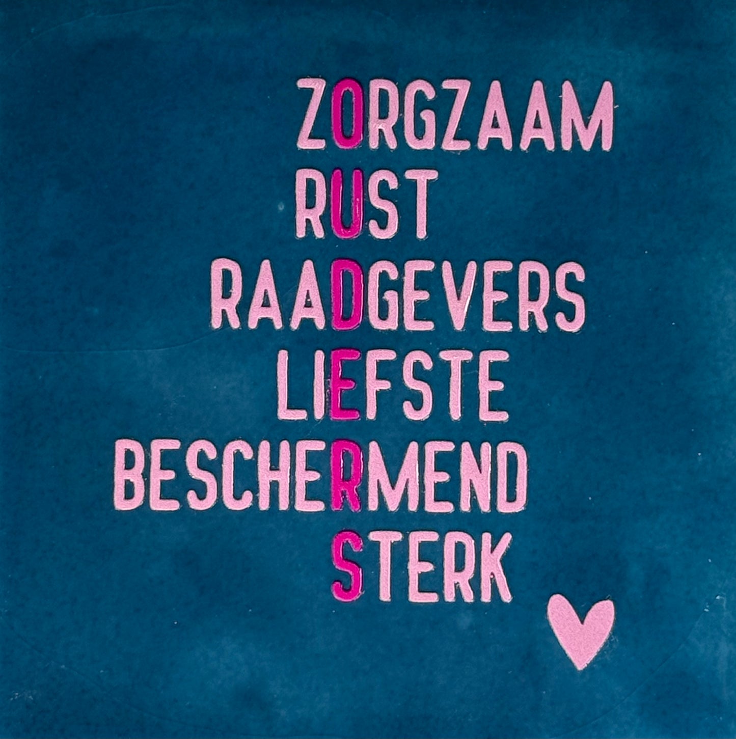 Quote tegeltje 'ouders' donkerblauw/warmroze(knalroze)