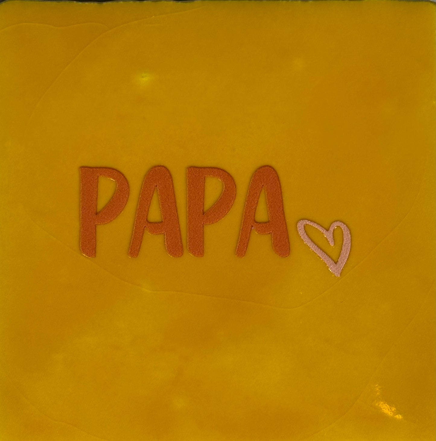 Quote tegeltje 'papa(hartje)' geel/oranje