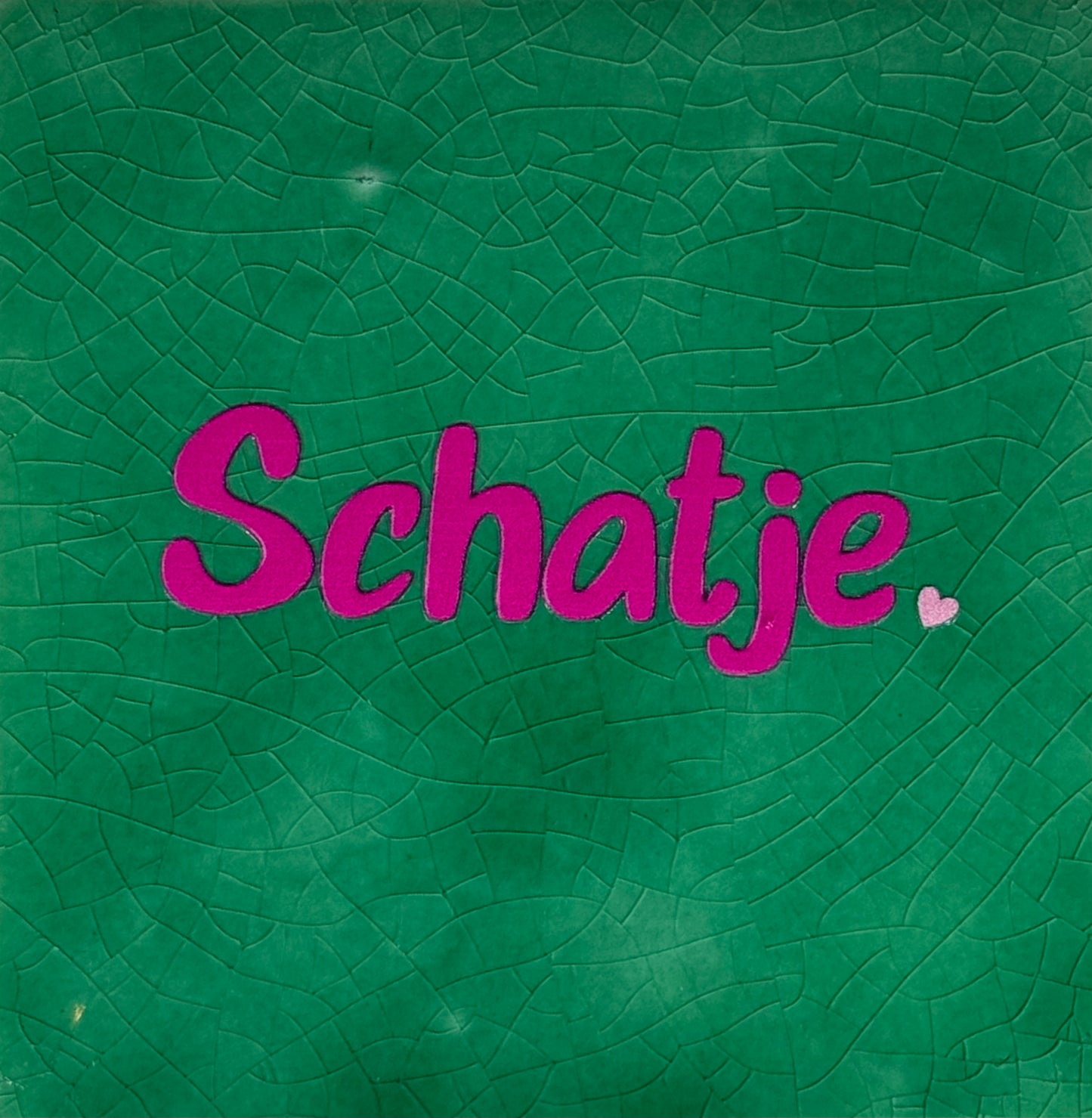 Quote tegeltje 'Schatje' nieuw hardgroen/knalroze(warmroze)