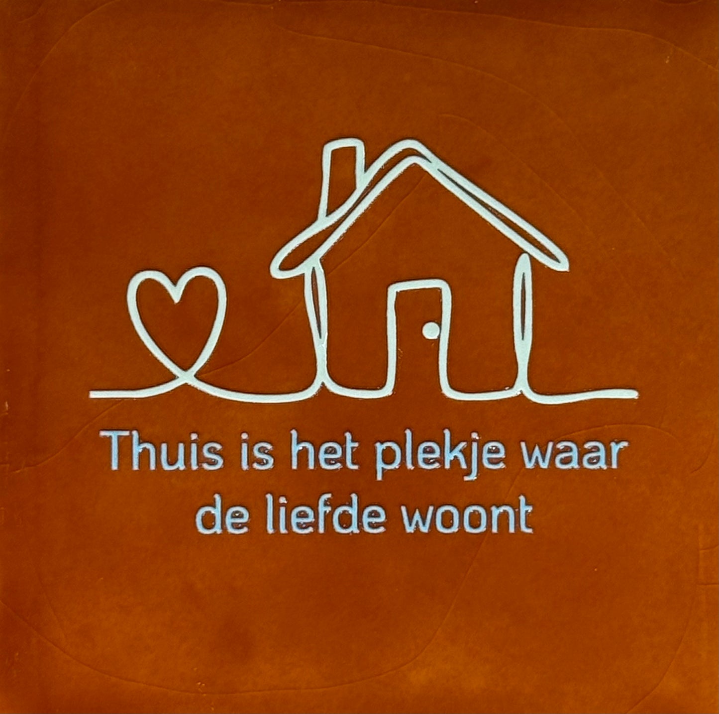 Quote tegeltje 'thuis is het plekje waar de liefde woont' terra/lichtgroen (warmblauw)