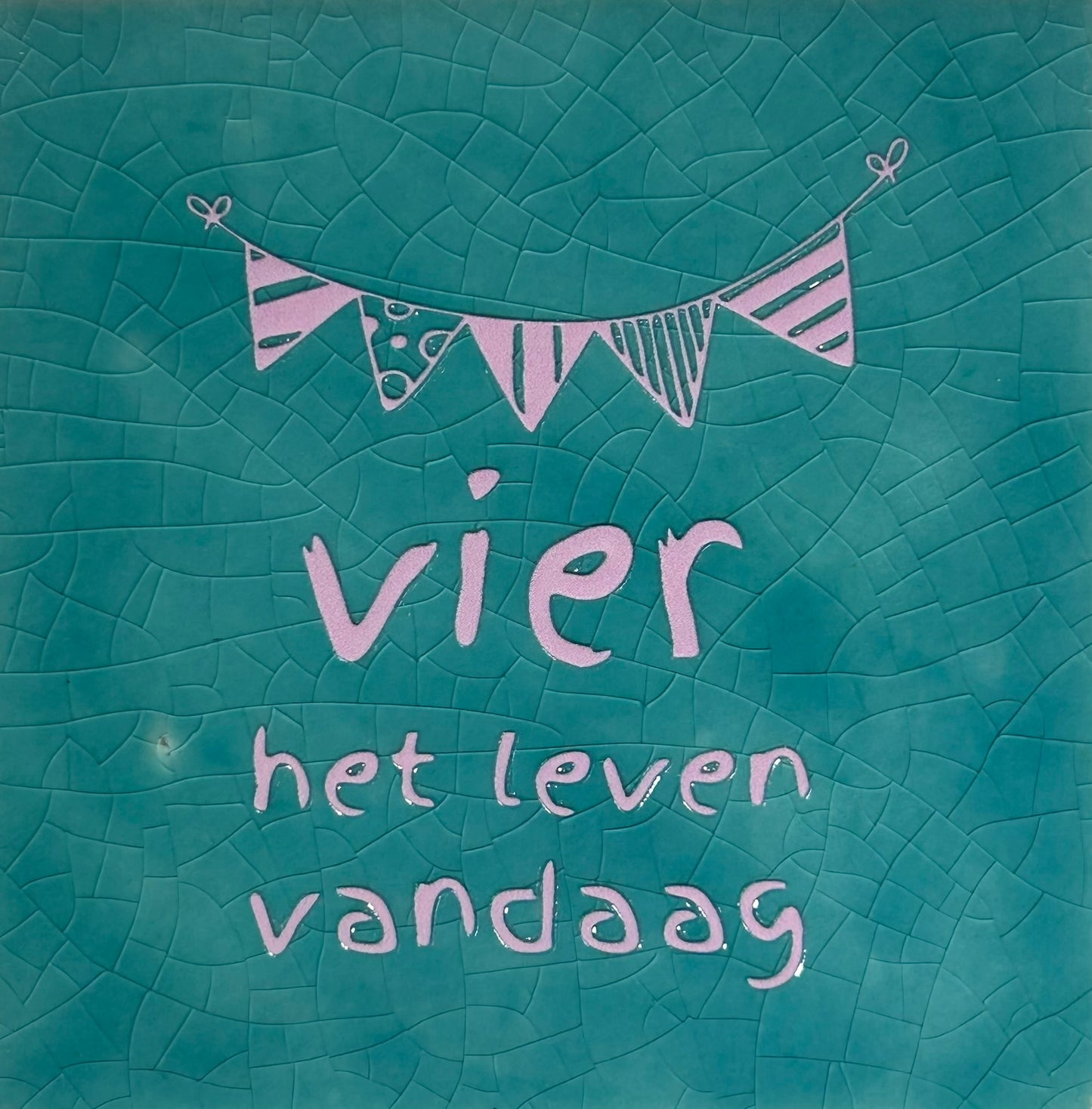 Quote tegeltje 'vier het leven vandaag' groen/babyroze