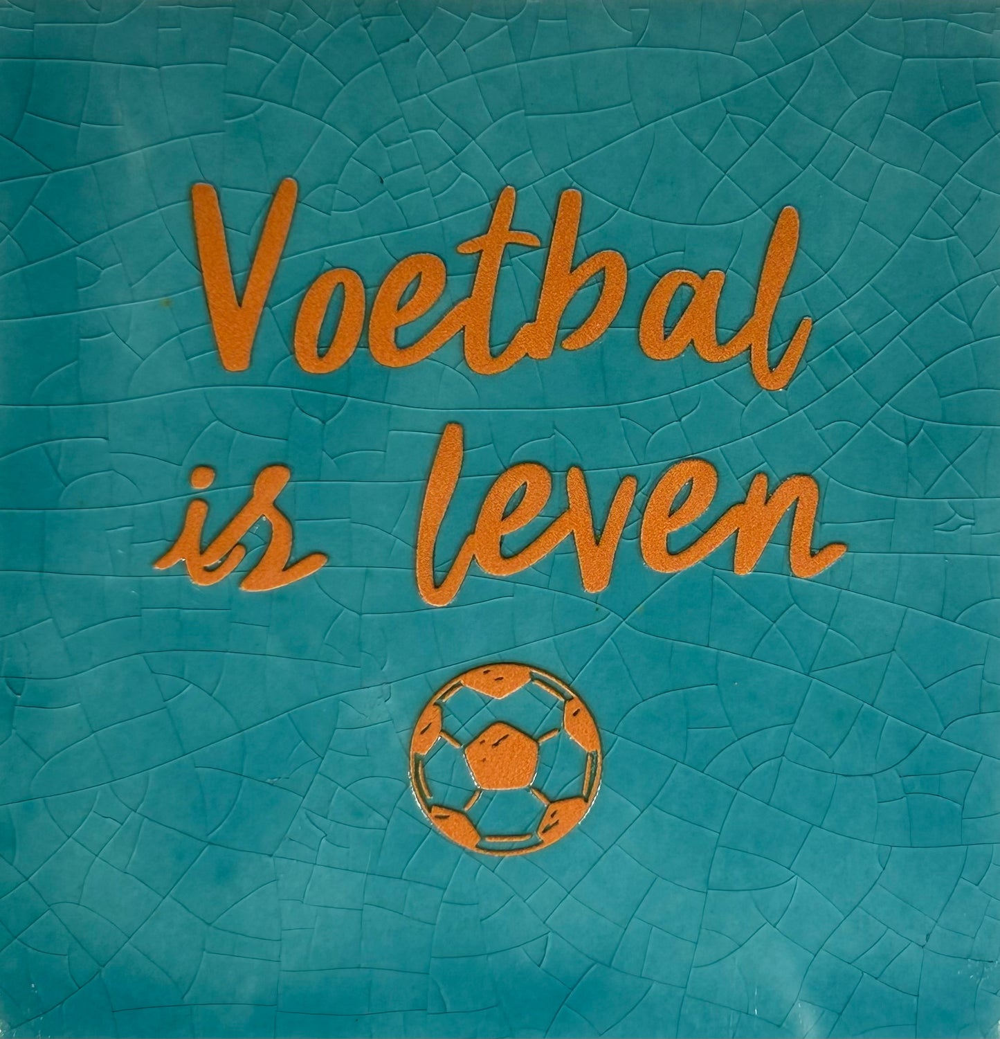 Quote tegeltje 'voetbal is leven' groen/oranje