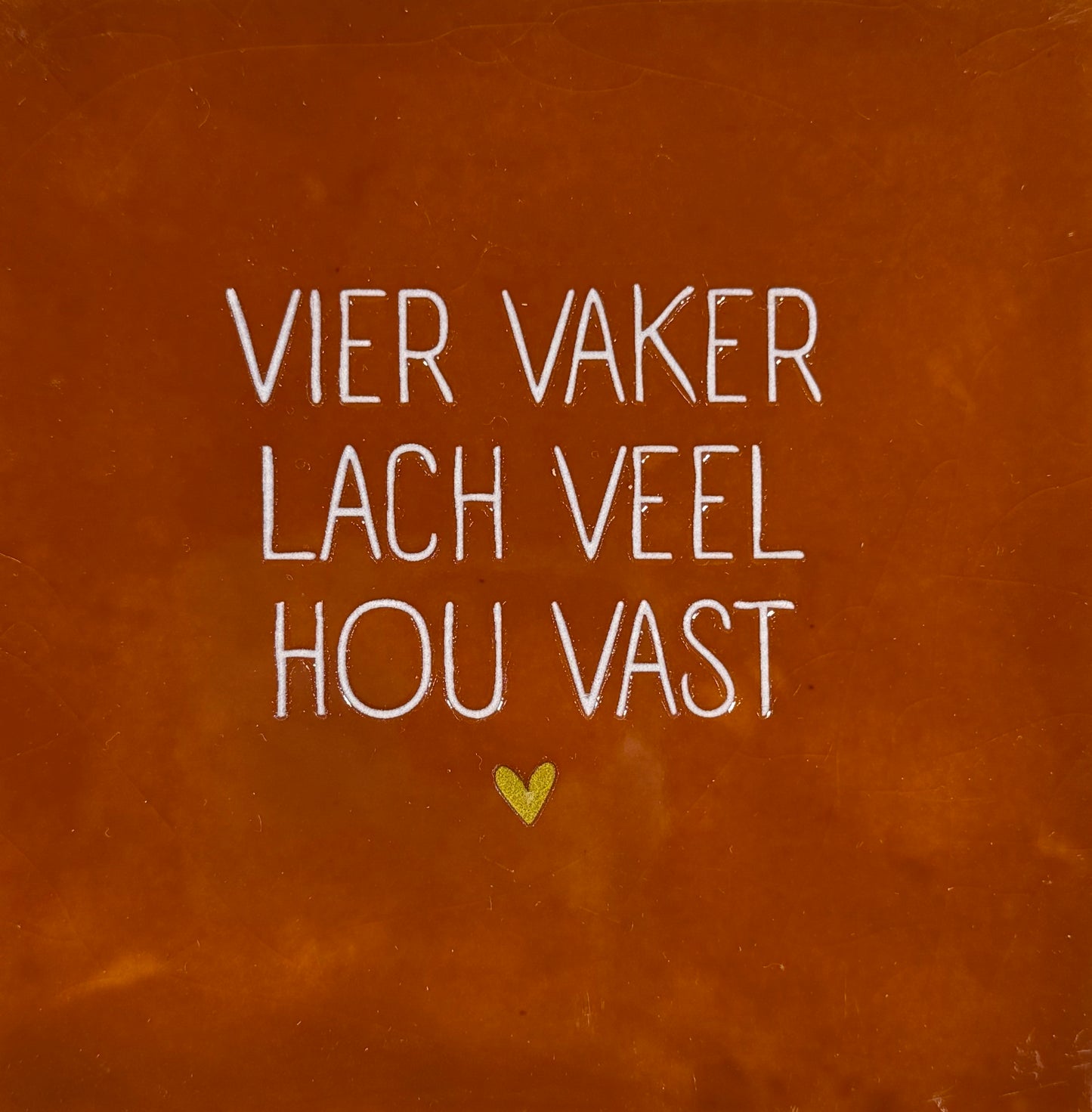 Quote tegeltje 'vier vaker lach veel hou vast' terra/creme