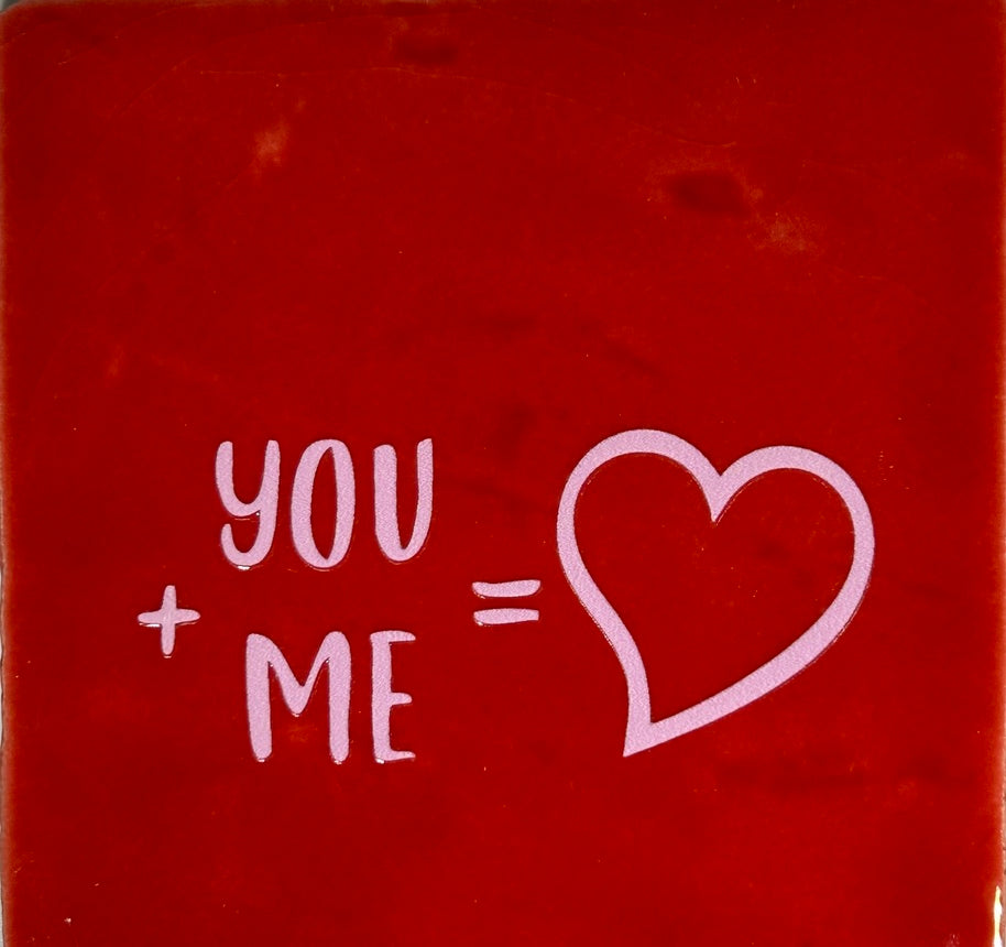 Quote tegeltje 'You me = hartje' rood/babyroze