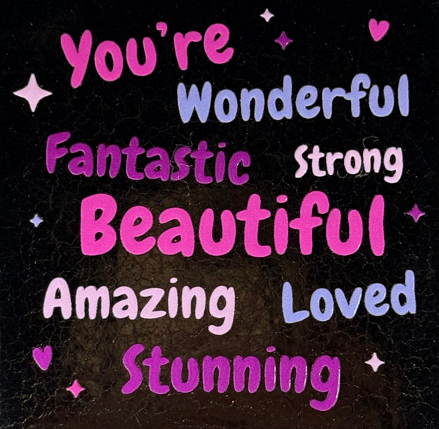 Quote tegeltje 'you're wonderful-fantastic..' goud/roze(lila-paars)