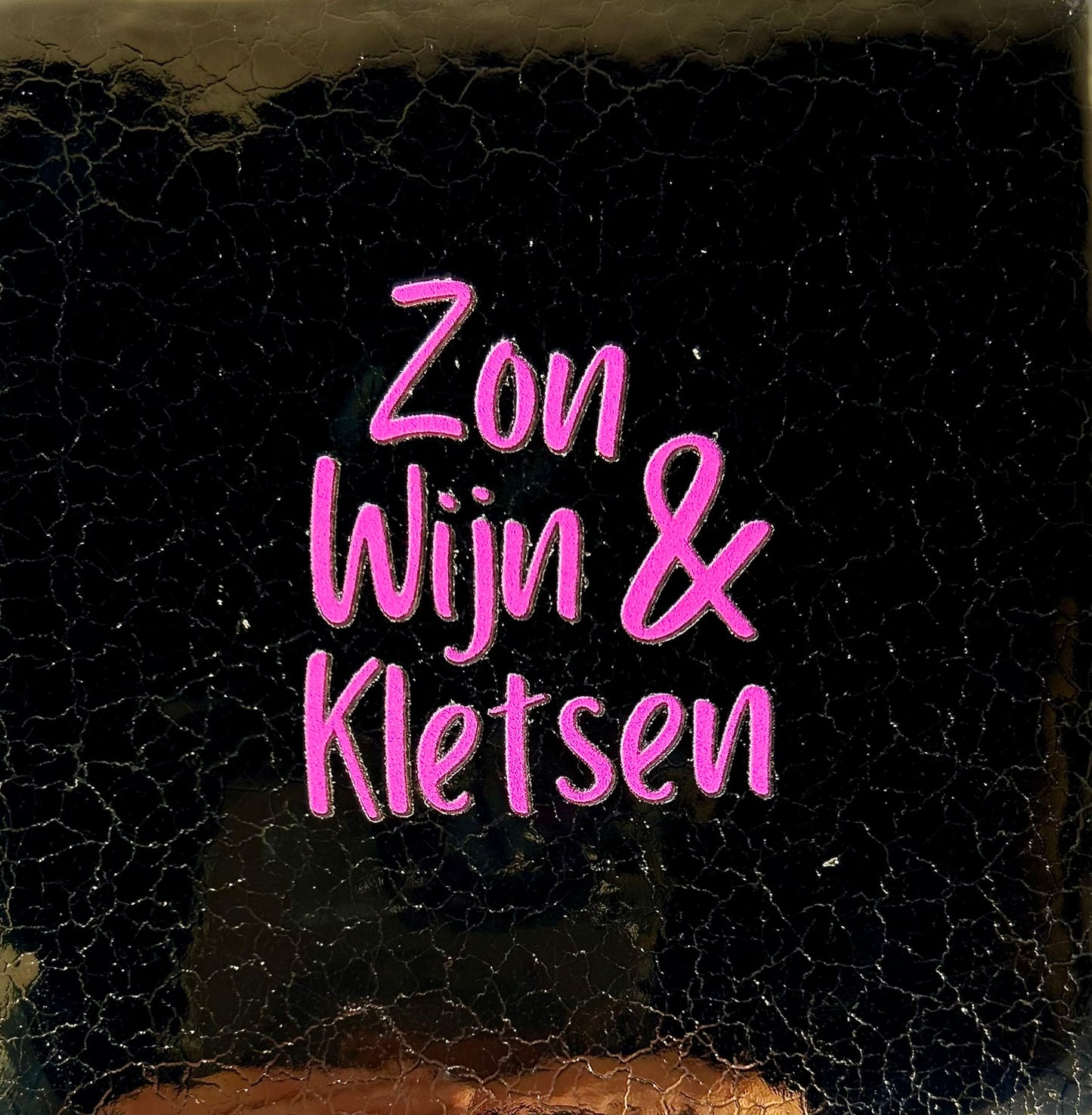 Quote tegeltje 'zon wijn & kletsen' goud/roze