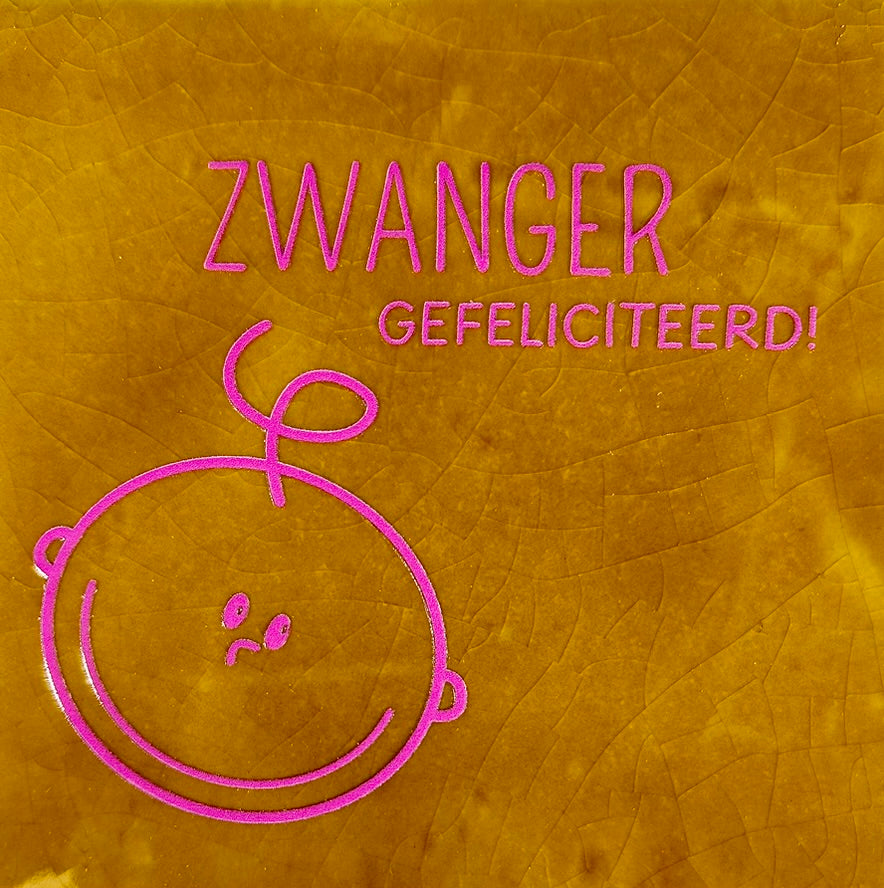 Quote tegeltje 'zwanger gefeliciteerd' oker/roze