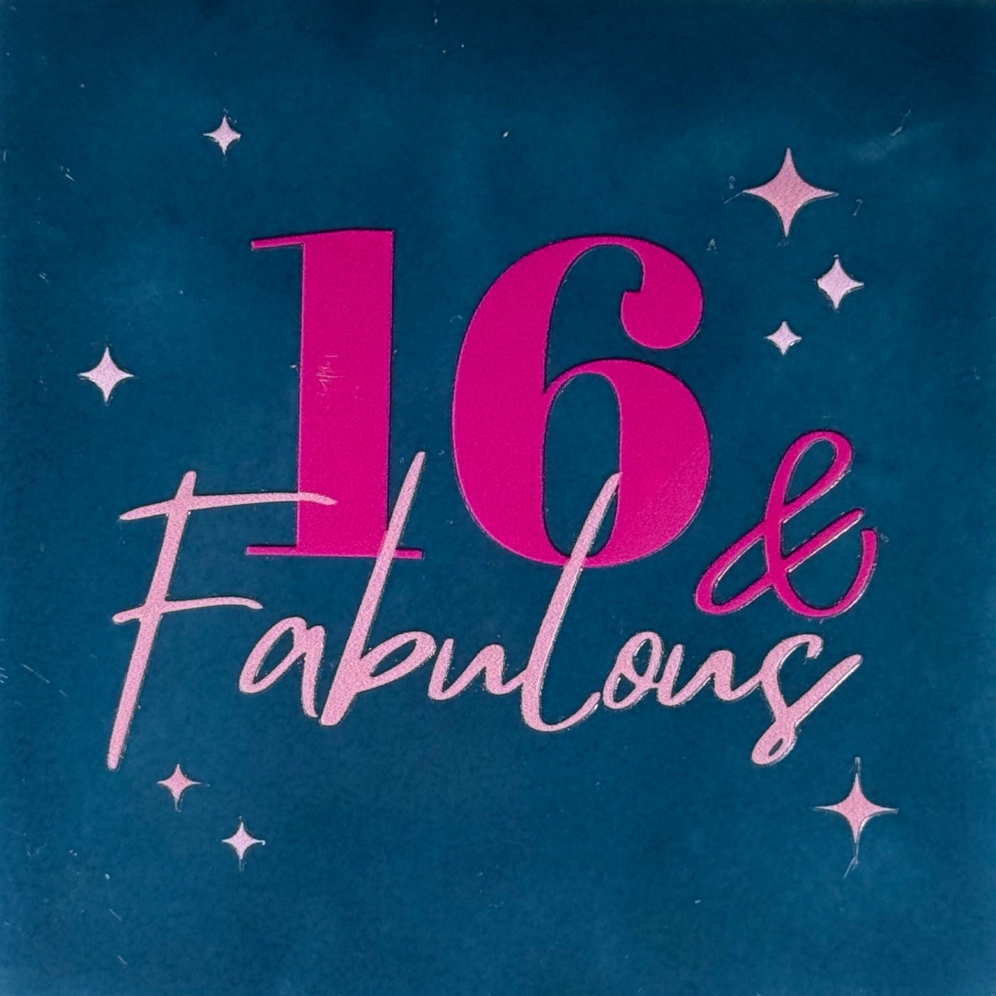 Quote tegeltje '16 & fabulous' donkerblauw/knalroze(warmroze)