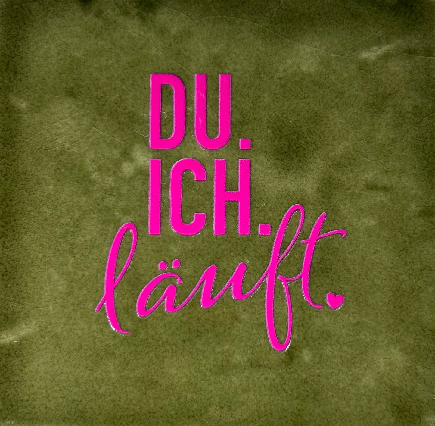 Quote tegeltje 'du ich lauft' olijf/roze