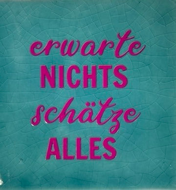 Quote tegeltje 'erwarte nichts' (grof)… groen/roze